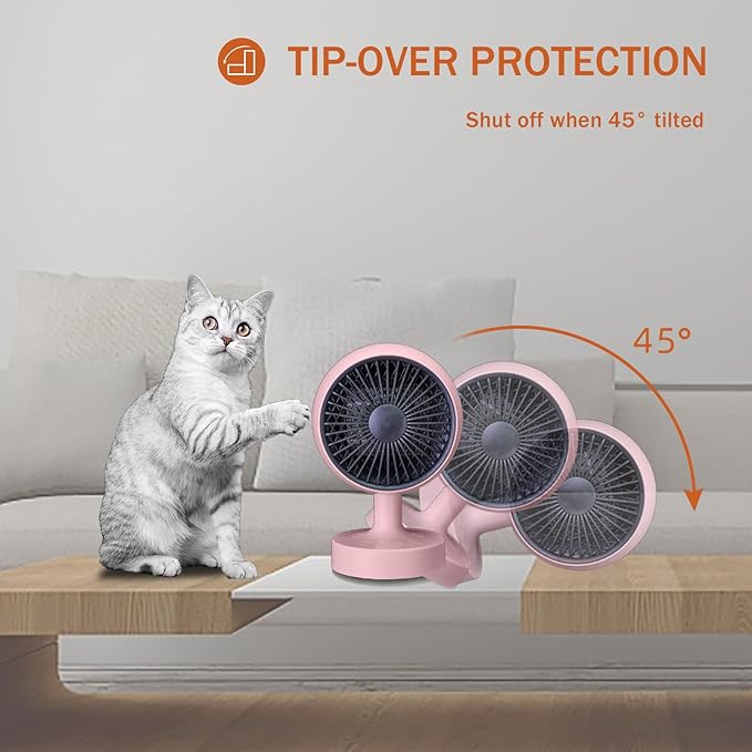 Space Heater,Small Space Heater,1200W Desk Heater for Office,160° Lateral Auto Oscillating,3 Gears Adjustable,PTC Ceramic Heating,Tip-over & Overheat Protection,Fast Heating, Hot And Cold Air Pink