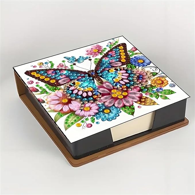 Butterfly Diamond Painting Kit Note Box,Memo Paper Storage Box Diamond Art,Sticky Note Holder Diamond Art,Diamond Painting Memo Pad For Office Desk. (butterfly)