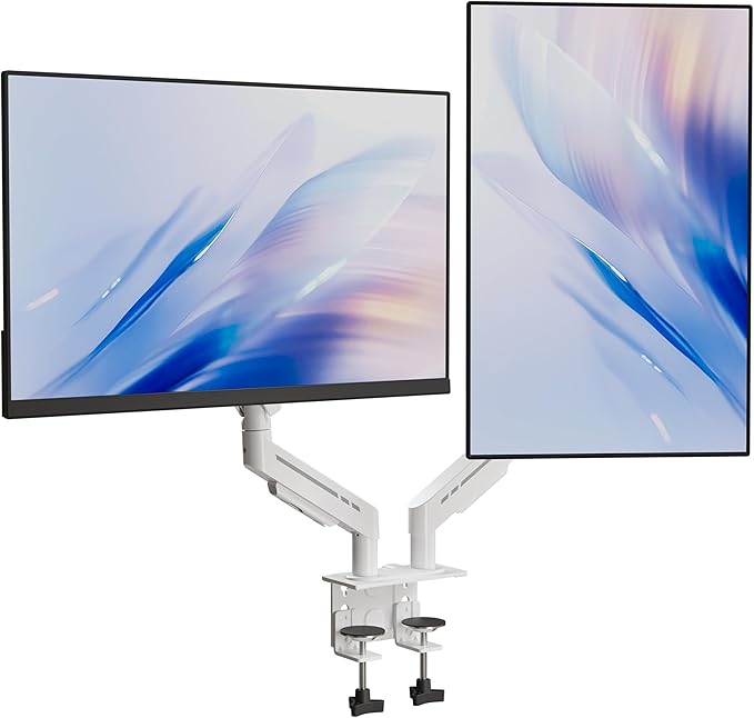 THEARK Dual Monitor Stand for Desk - Dual Monitor Mount for 17-32 Inch Screens,Height Adjustable Dual Monitor Arm Desk Mount with Clamp and Grommet Base,75x75/100x100mm VESA Mount,Max 19.8 lbs,White