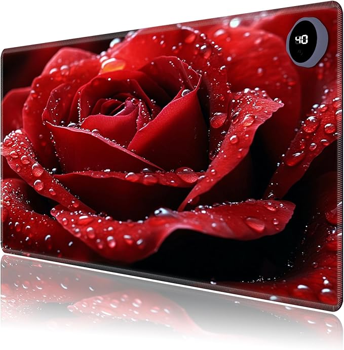 Heated Mouse Pad,Warm Desk Pad with 3 Levels Heating & 3 Hours Auto Shut-Off, PU Leather Heated Desk Pad Warmer Pad for Home Office - 23.6 x 14.2 inch,Red Rose