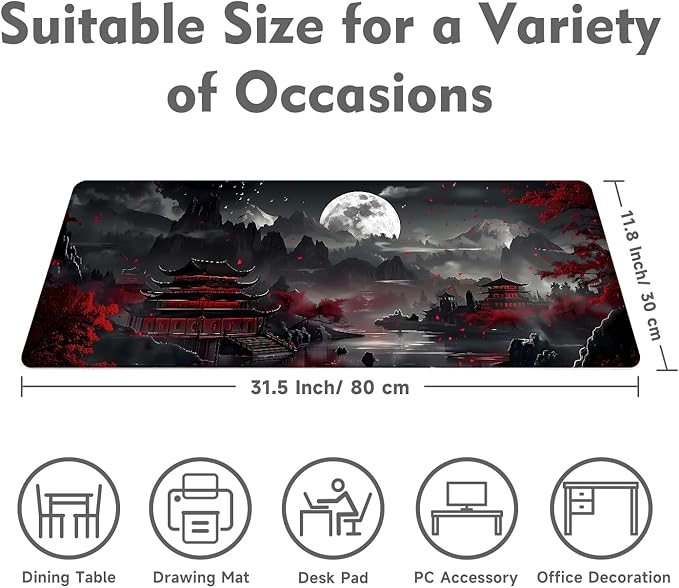Japanese Desk Mat Mouse Pad Dark Moon Gaming Desk Pad XL Large Mouse Mat Office Decor Accessories (Mountain Moon)