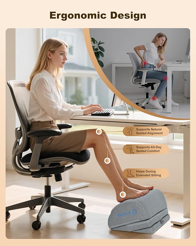 Comfier Under Desk Foot Rest at Work with Heat,Vibration,Ergonomic Heated Footrest,3 Height Under Desk Foot Rest for Office Chair,Foot Stand Support,Gift for Men,Women