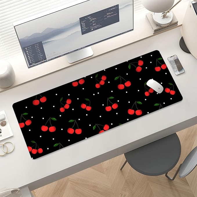 Mousepad Desk Mat Gaming Large Keyboard Cute Office Desktop Computer Laptop Cherry XXL Long Giant Big Kawaii Aesthetic Girly Pretty Design Women Girl Gamer Oversized Wide 30x12'' Mousepad