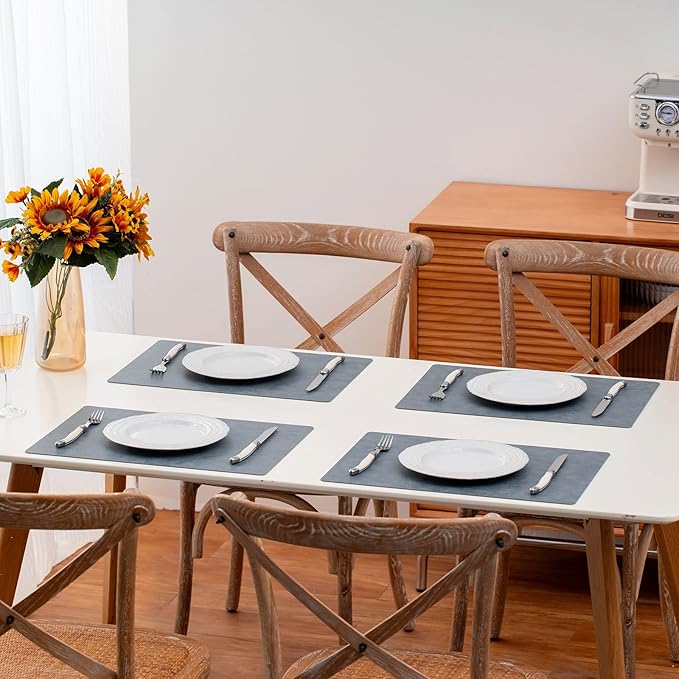 Placemats Set of 4 Reversible Dual-Color Table Placemats, Faux Leather 100% Waterproof Oil-Proof Wipeable Place Mats, Heat Resistant Dual Sided Table Mats for Kitchen/Dining/Party (Gray