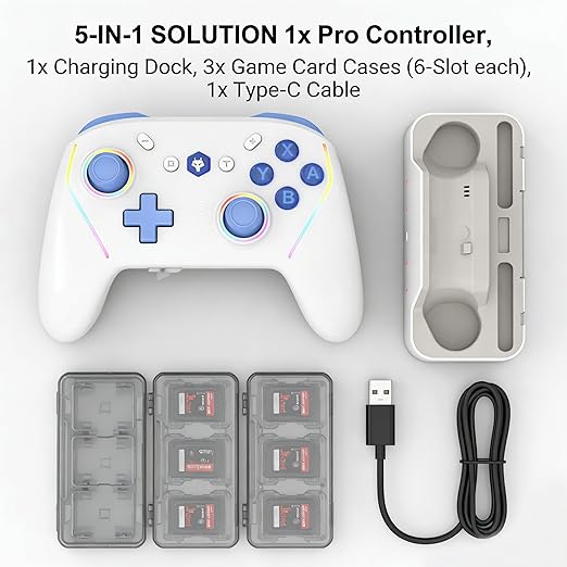 NBCP Wireless Controller and Charging Dock Bundle for Nintendo Switch 2, 5-in-1 Magnetic Fast Charger Station with 18 Game Card Storage, RGB Light, Customizable Turbo & Macro Gaming Remote