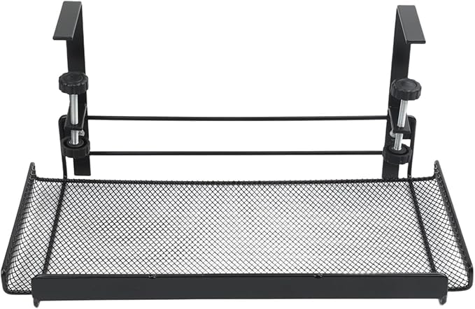 Adjustable Under Desk Cable Management Tray, 4.5-8.5cm Height Carbon Steel Wire Organizer Shelf for Office Home, No Drill Hanging Cord Holder Rack, Black or White(Black L)
