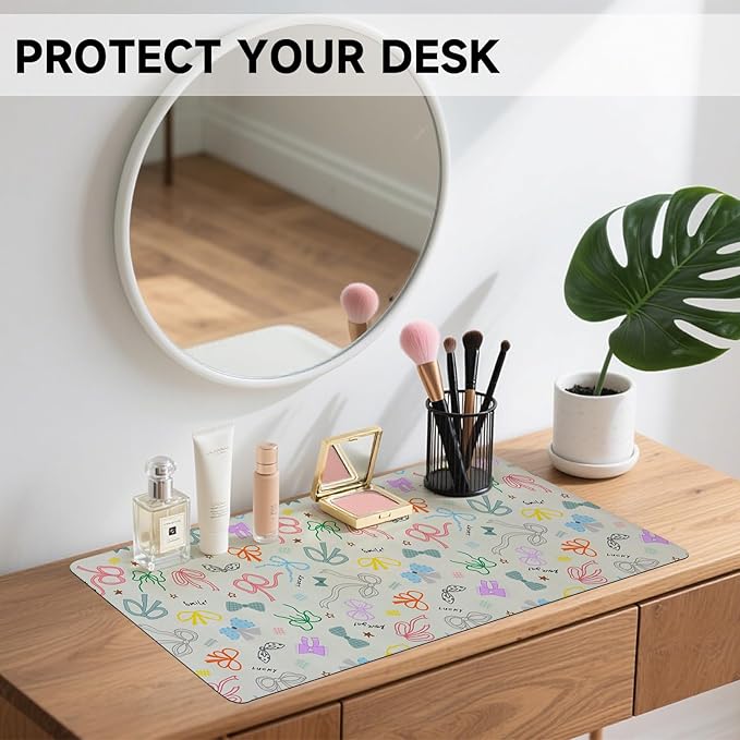 AUPET Leather Large Mouse Pad Desk Blotters – 35 x 17in Cute Desk Mat with PU Surface, Non-Slip Desk Pad Protector,Waterproof Desk Writing Pad for Office Home (Bow ties)