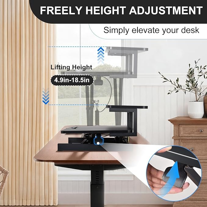 Ergonomic Desk Riser for Standing Height Adjustable Standing Desk Converter 10.2-24.8" 33 Lbs Capacity U-Shapeds Top & Keyboard Tray for Home Office Black