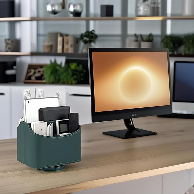 UnionBasic Rotating Desk Organizer, 360 Desk Spinning Caddy, Desktop TV Guide/Mail/Media/Remote Controller Holder Organizer,Green