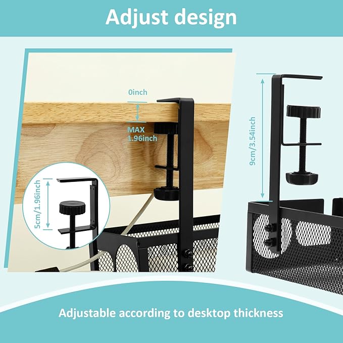 Under Desk Cable Tray, Easy to Install Cable Management Tray, No Drill Under Desk Wire Holder, Space Saving Cord Holder Shelf for Office Home Dormitory(Black)