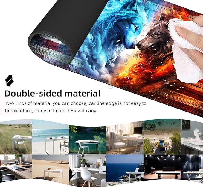 Ergonomic Mouse Pad Set with Wrist Support for Keyboard and Wrist Rest for Mouse, Memory Foam Comfort, Non-Slip Large Desk Mat for Home Office Pain Relief,Two Wolf Galaxies