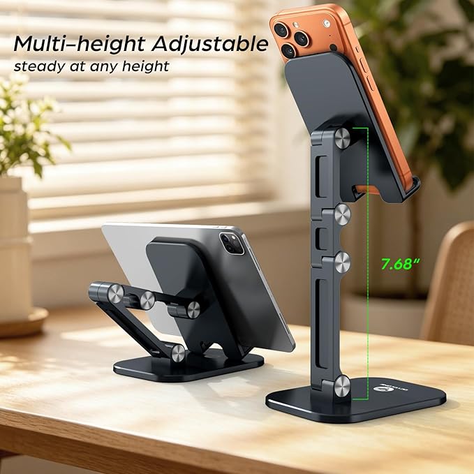 OCYCLONE Phone Stand, Cell Phone Stand Holder for Desk Office Accessories, Adjustable iPhone Stand Men Gift for Father Compatible with 4"-13" All Phones iPad Tablet - Black