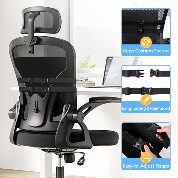 SweetSlubr Lumbar Support Pillow for Office Chair, Car & Gaming Chair, Ergonomic Memory Foam Cushion for Back Comfort, Zoned Back Support, Double Adjustable Straps, Breathable Washable Cover, Black
