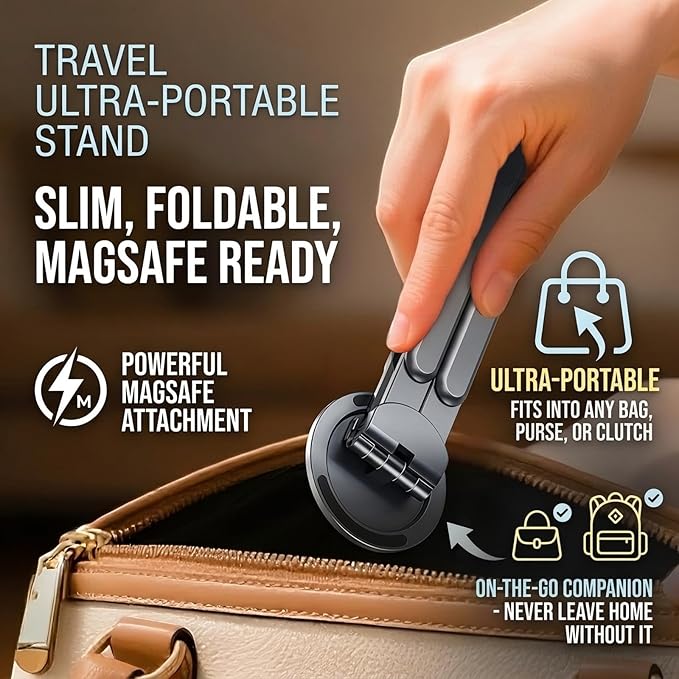 Magnetic Laptop Stand, 3-in-1 Portable Foldable Laptop Riser with Magnetic Phone Holder, Aluminum Adjustable Ergonomic Mount for Desk - Travel Stand Fits 10-16" MacBook Pro Air, iPad, iPhone