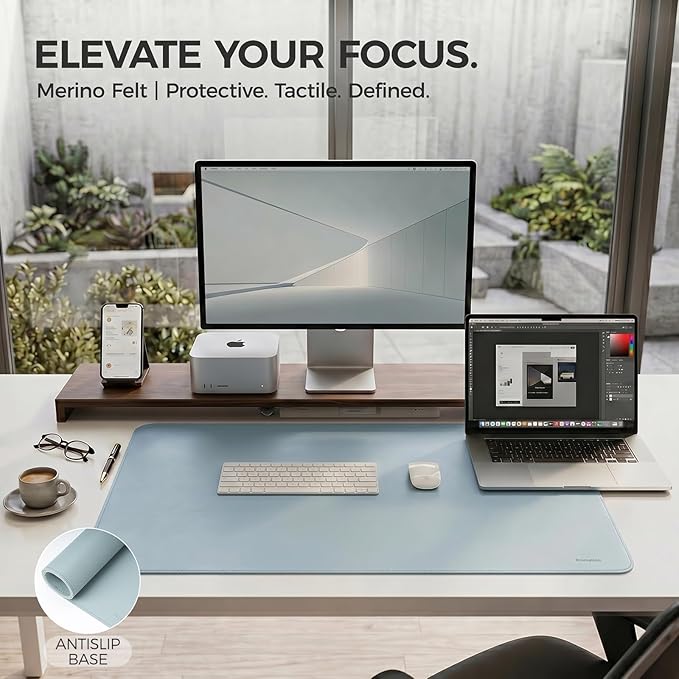 Large Desk Pad Non-Slip Desk Mat Protector for Keyboard Mouse Waterproof Vegan Leather Surface Faux Leather Laptop Mat Smooth Mouse Pad Premium Gift Tube Morning Fog Blue 39" x 17"