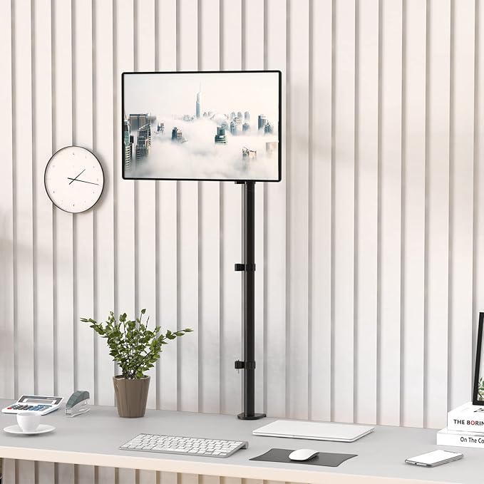 WALI Single Monitor Stand Desk Mount, Tall Monitor Stand Fully Adjustable with 39” Height Pole, Articulating Arm for Computer Screen up to 38 inch, 22lbs (M001XXL), Black