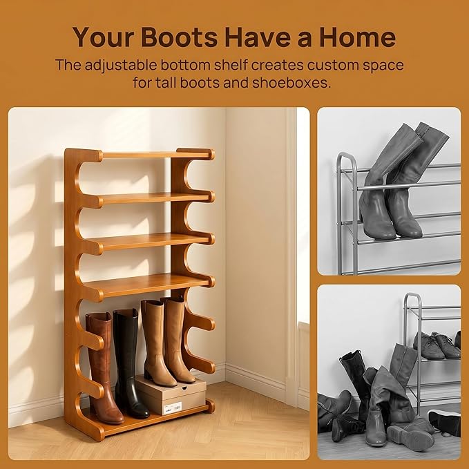 Narrow Shoe Rack for Entryway,Corner Shoe Rack— Wooden, Freestanding, Multi-Tier Shoe Storage Units Suitable for Entryways, Hallways, Bedrooms, Living Room Corners, and Compact Spaces (7 Tier/19.7"W)