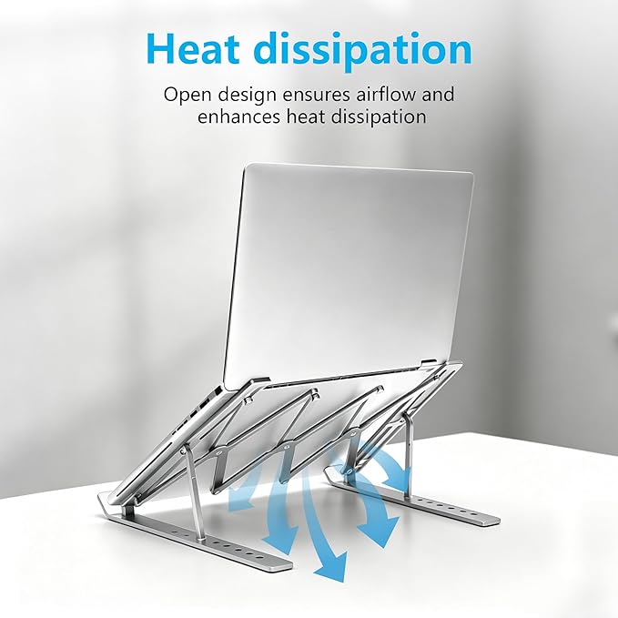 Laptop Stand for Desk, Adjustable 7-Level Aluminum Riser, Ergonomic Notebook Holder, Portable Foldable Laptop Stands Travel for 10-17” Laptops, MacBook, Notebook (Silver)
