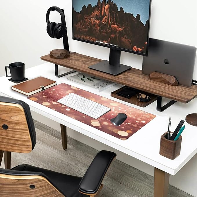 XL Mouse Pad,Rose Pink Glitter Large Gaming Mouse Pad,Gold Sparkles Desk Mat for Desktop,Extended Big Computer Keyboard Desk Pad with Non-Slip Base and Stitched Edge 31.5"x11.8"