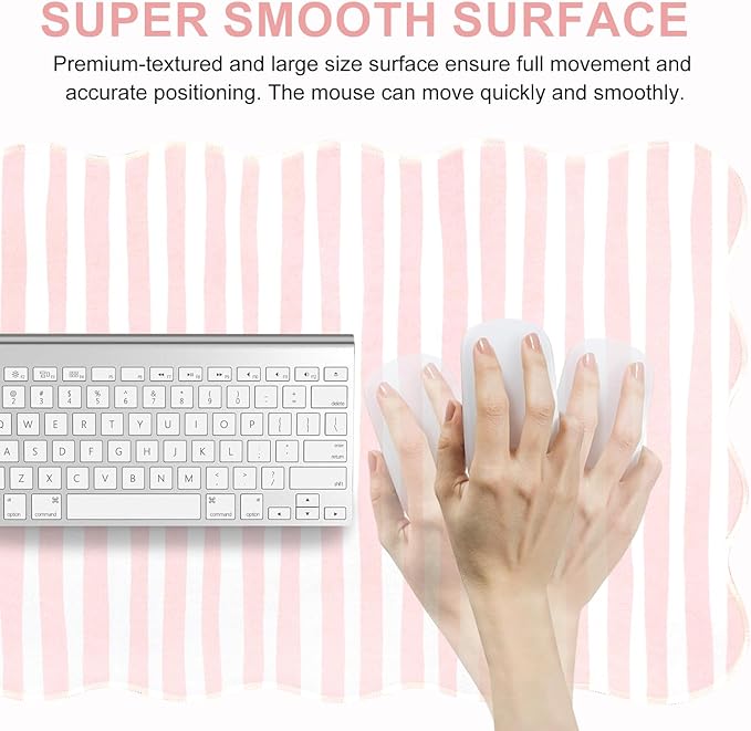 L-SPOUTTO Pink Striped Mouse Pad,Scalloped Desk Mat XXL Large Geometric Gaming Mousepad,35.4x15.7in Non-Slip Rubber Base Keyboard Pad Waterproof Desktop Mat for Laptop Computer Game Home Office