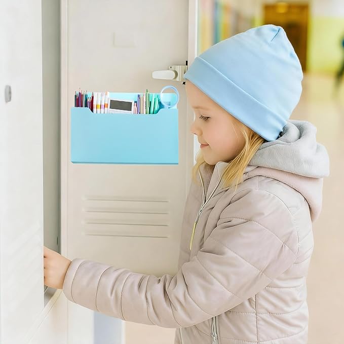 Fuutreo 6 Pcs Magnetic Wall File Organizer Magnetic Wall File Holder Refrigerator Magazine Holder for Mail Letters Paper(Aqua Green,Horizontal-large)