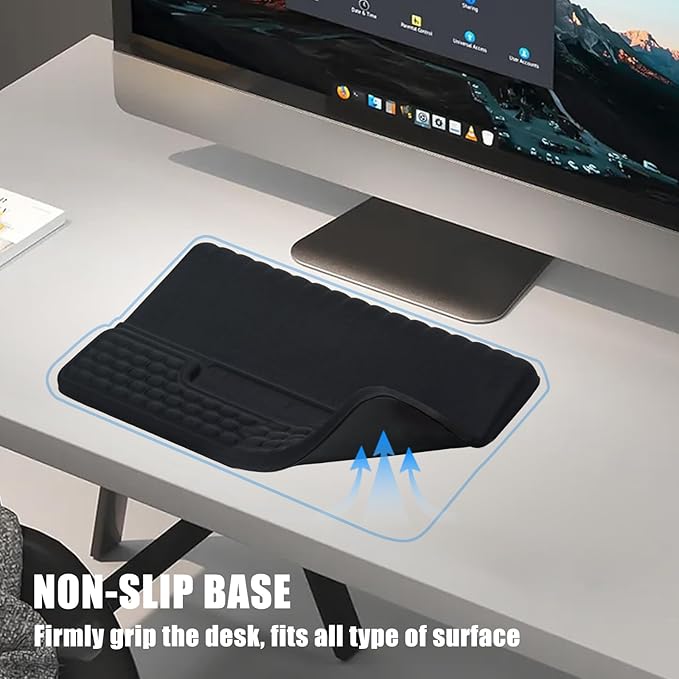Keyboard Stand with Wrist Rest，Ergonomic Wrist Pad Memory Foam Keyboard Riser Holder Tray with Non-Slip Base, Pain Relief for Work Study Game (Black)