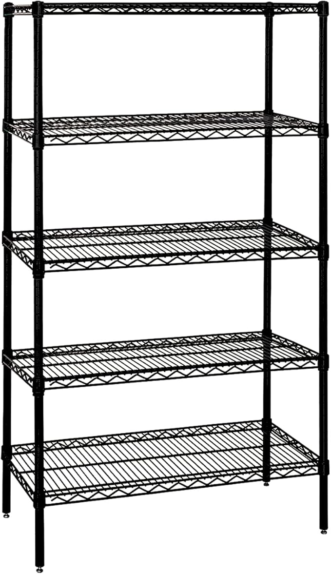 Quantum Storage Systems WR63-2442BK-5 Wire Shelving Starter Kit, 42" W x 24" D x 63" H, 600 lbs Capacity, Carbon Steel, Epoxy Coated, Black, NSF