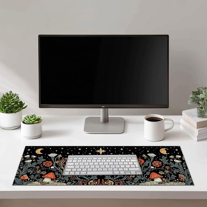 HOMETITUTE XL Mouse Pad 31.5 x 11.8 Inch Vintage Butterfly and Moon Design Large Desk Mat Extended Gaming Mousepad Non Slip Waterproof Desk Pad Keyboard Mat Computer Accessories for Office Home