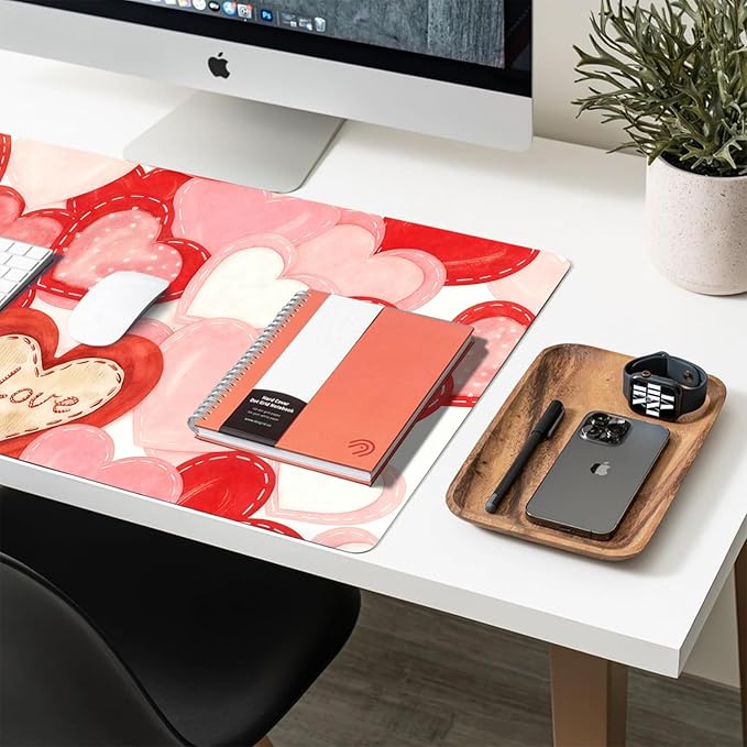 Valentine Desk Mat, Cute Love Heart Large Mouse Pad for Desktop, PU Leather Waterproof Desk Pad, Computer PC Laptop Protector Gaming Mouse Pads Valentine's Day Gifts for Her Him (23.6" x 11.8")