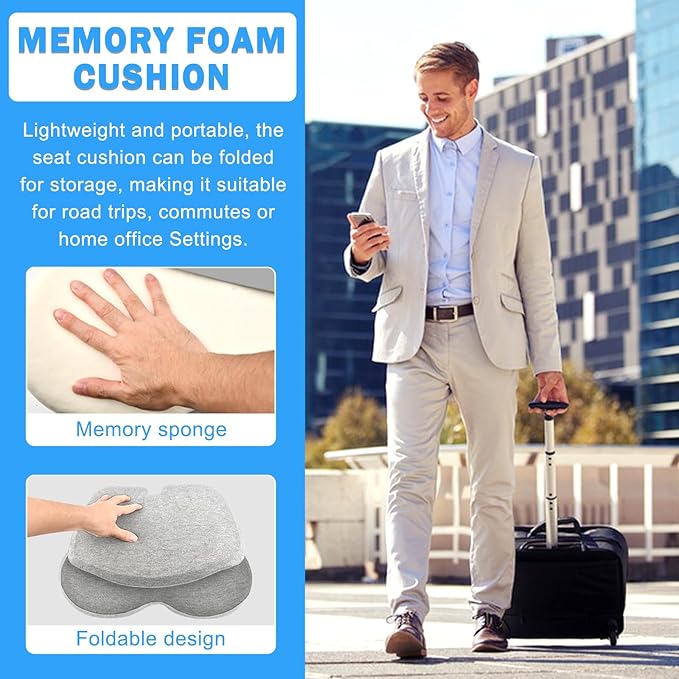 L-Shaped Ergonomic Memory Foam Seat Cushion, Breathable Non-Slip Car & Office Chair Cushion for Long Sitting, Orthopedic Support for Truck Drivers, Desk & Wheelchair(Grey)
