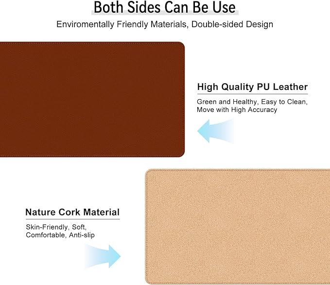 Leather Mouse Pad with Stitched Edge, Waterproof Gaming Mouse Mat for Computers, Laptop, Office & Home (Brown, 33"*13")