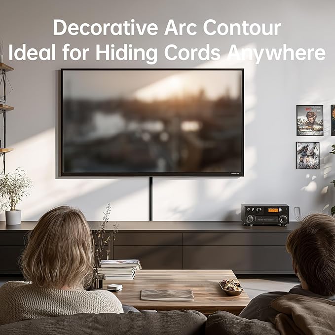 Delamu 42.5in Adhesive Cord Hider Wall, Mounted TV Cord Cover Kit, Multiple Cable Raceways for Wall Corner, Wire Cover Hiders for 1-2 Cables, 1.18" W X 0.43" H, Black