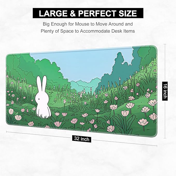 Desk Pad, 32" x 16" XXXL Extended Large Gaming Mouse Pad, Desktop Decor Desk Mat, Men Women Office Supplies and Accessories, Cute Anime Mouse Mat for Laptop & Keyboard, Cute Bunny