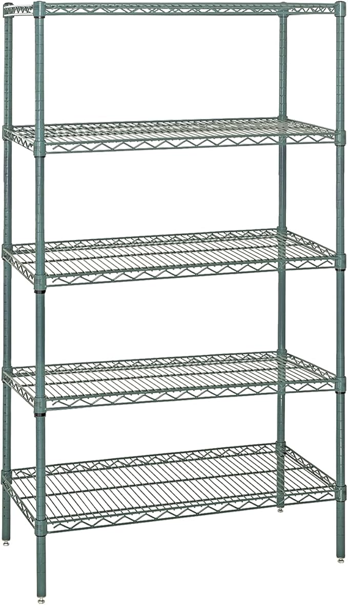 Quantum Storage Systems WR86-1242P-5 Wire Shelving Starter Kit, 42" W x 12" D x 86" H, 600 lbs Capacity, Carbon Steel, Epoxy Coated, Green, NSF
