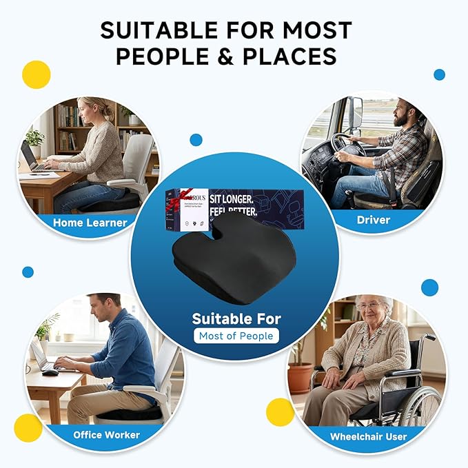 Seat Cushion for Office Chair - Cooling Honeycomb & Memory Foam 17.3" x 2.75" Tailbone Pain Relief Cushion, Ergonomic Desk Chair & Car Seat Cushion for Sciatica (Black1)