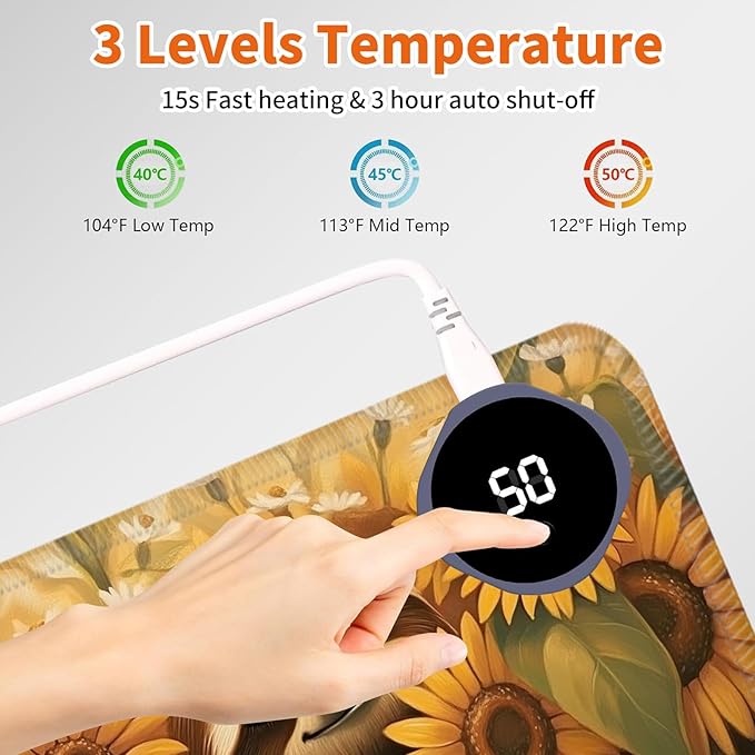 Heated Mouse Pad,Warm Desk Pad with 3 Levels Heating & 3 Hours Auto Shut-Off, PU Leather Heated Desk Pad Warmer Pad for Home Office - 31.5 x 13 inch,Lovely Sloth