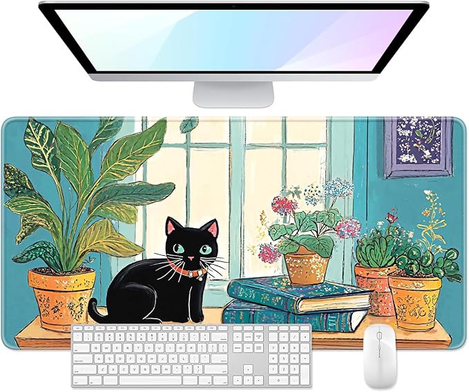 Desk Pad, 32" x 16" XXXL Extended Large Gaming Mouse Pad, Desktop Decor Desk Mat, Men Women Office Supplies and Accessories, Cute Anime Mouse Mat for Laptop & Keyboard, Elegant Cat