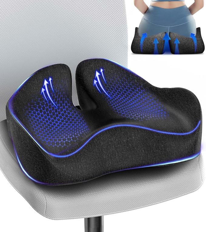 Seat Cushion, Memory Foam Pressure Relief Coccyx Cushion for Tailbone Pain, Extra-Large Butt Pad for Office Chair, Car Seat, and Gaming Chair Pain Relief, Extra Cover