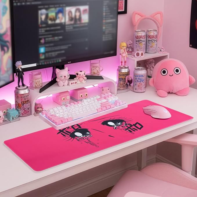 BELLEMOND Japanese Art Desk Mat | Large 31.5x11.8in Anime Mouse Pad for Keyboard & Mouse | Non-Slip Base, Water-Repellent | Original Japanese Design | Crying Girl - Tears of Pink Emotion