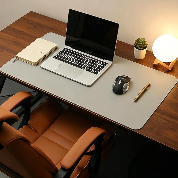 Office Leather Desk Mat, Mouse and Keyboard Pad, Computer and Laptop Mat, Desktop Protector and Cover, Writing Pad and Blotter (14.97''x22.85'', Gray)