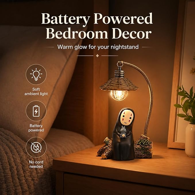 OVANUS No Face Lamp, No Face Night Light, Mini Resin Anime Desk Lamp, Battery Operated Cute Room Decor Gift for Bedroom Shelf Office