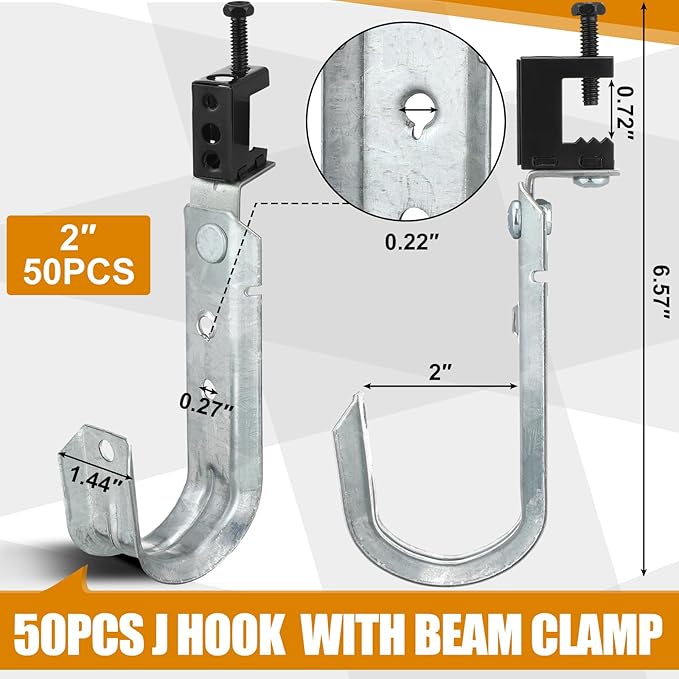 Blulu 25 Pcs Cable Support J Hook with Beam Clam Swivel Heavy Duty Metal Hangers for J Hook Hanging Cable Management Organizing Wire G60 Galvanized Steel (2 Inch)