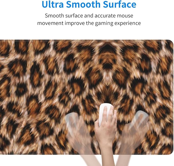 Leopard Large Mouse Pad & Desk Mat Wildlife Fur Print Extended Mousepad Non-Slip Rubber Base Laptop Computer Keyboard Pad for Gaming, Office & Home Decor, XL - 31.5" X 11.8"
