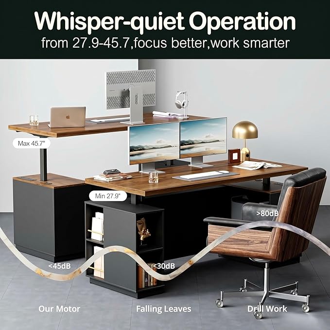 ModernMate Home Office Furniture Set, 71" Electric Standing Desk with 2 Wide File Cabinet, AC/USB, Mobile File Cabinet with Lockable Wheels, Furniture Set with Multiple Functions,Black Walnut