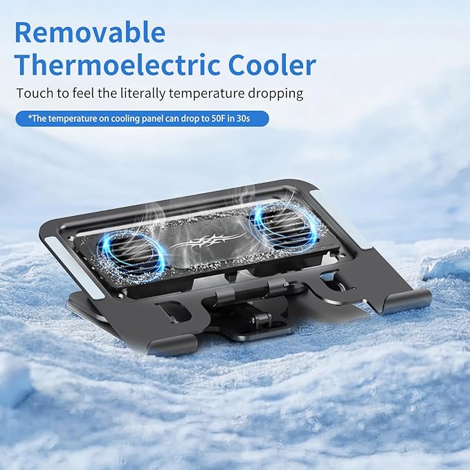 Laptop Cooling Pad with Detachable Fan & Cooler, 2-in-1 Laptop & Phone Stand, Adjustable Angle, 360° Rotatable Base, Carbon Steel, Ultra-Quiet & Super Sturdy for Laptop (Black)