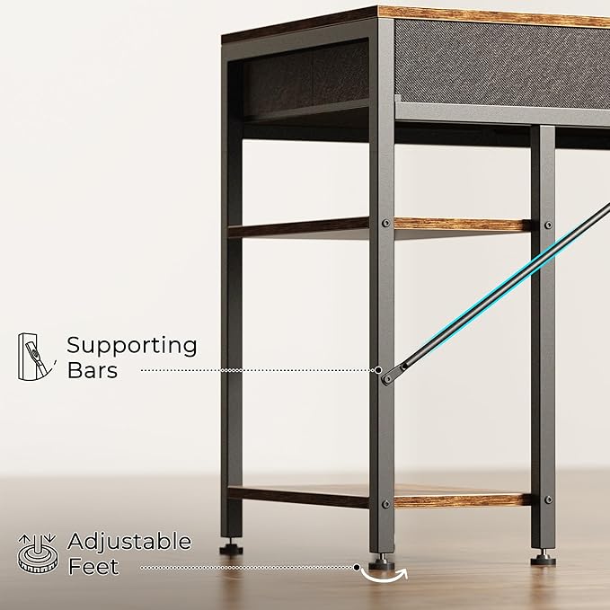 Huuger Computer Desk with 6 Drawers, Office Desk with Shelves, Reversible Gaming Desk, Corner Desk with Storage, Work for Home Office, Study, Living Room, 54inch, Rustic Brown