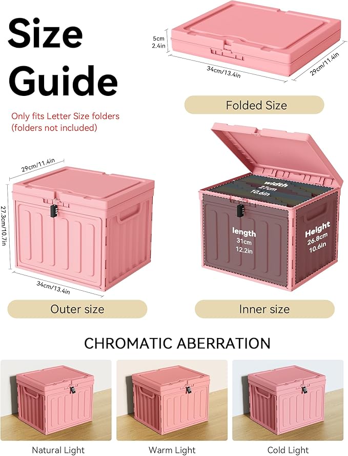 Oterri Plastic File Box with Lid for Letter Size Hanging File Folders, Hanging File Folder Box for Home, Office, School, File Cabinet, Assembly File Organizer, Pink，Large-2 Pack Without Folders