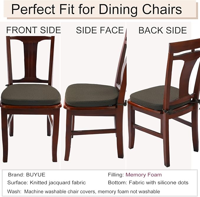 BUYUE Luxury 100% Pure Memory Foam Chair Cushion 1 Pack, Jacquard 16" U-Shape Comfortable Dining Chair Pad, Removable Slip Resistant Kitchen Chair Seat Cushion, (1 Piece, Brown)