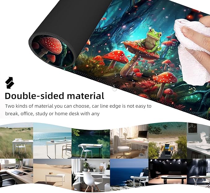 Ergonomic Mouse Pad Set with Wrist Support for Keyboard and Wrist Rest for Mouse, Memory Foam Comfort, Non-Slip Large Desk Mat for Home Office Pain Relief,Aesthetic Mushroom and Frog
