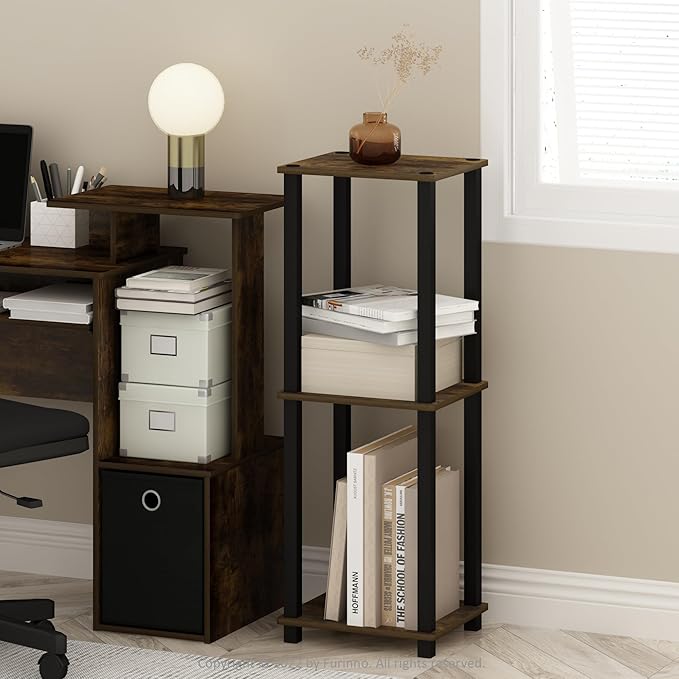 Furinno Simplistic End Table, 2-Pack, Amber Pine/Black